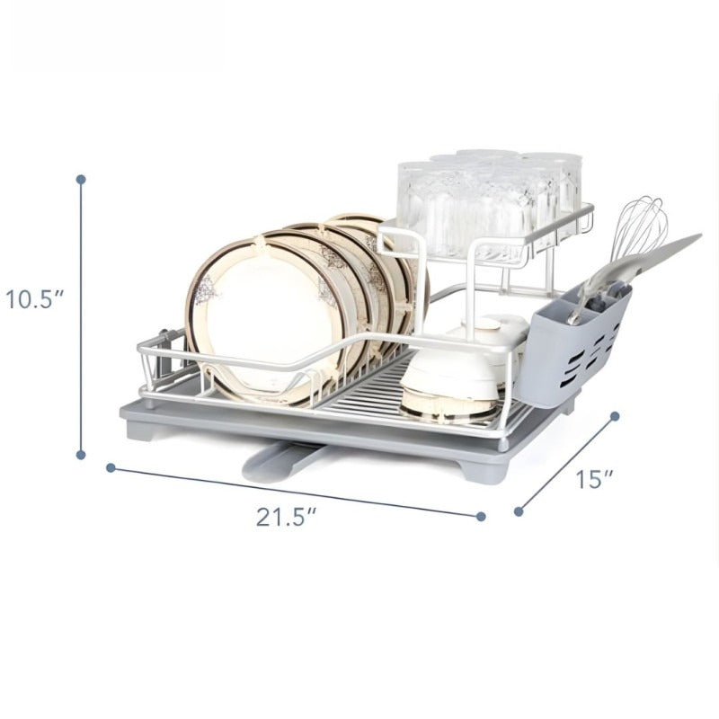 Plate Rack Aluminium Rustproof Dish Rack with Drain Board & Utensil Holder