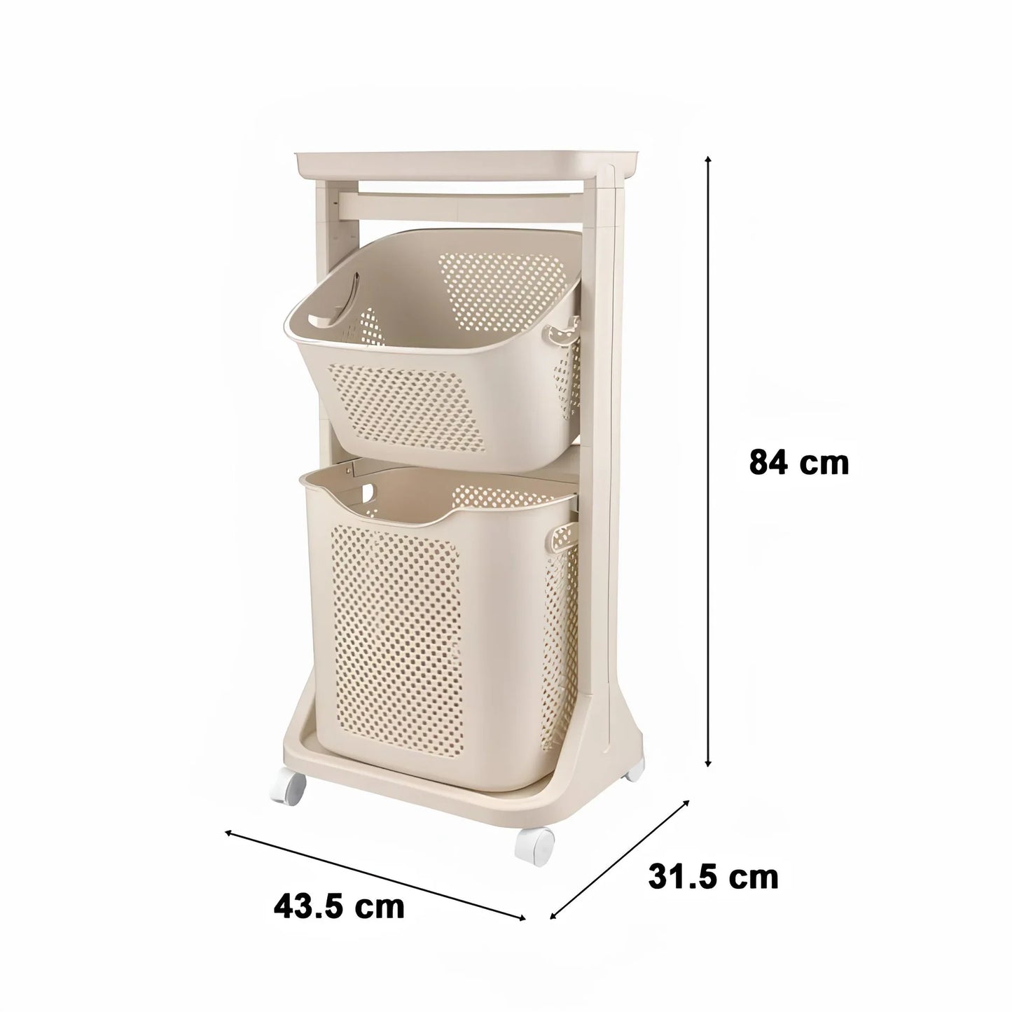 2 Layer Moveable Laundry Basket With Top Storage