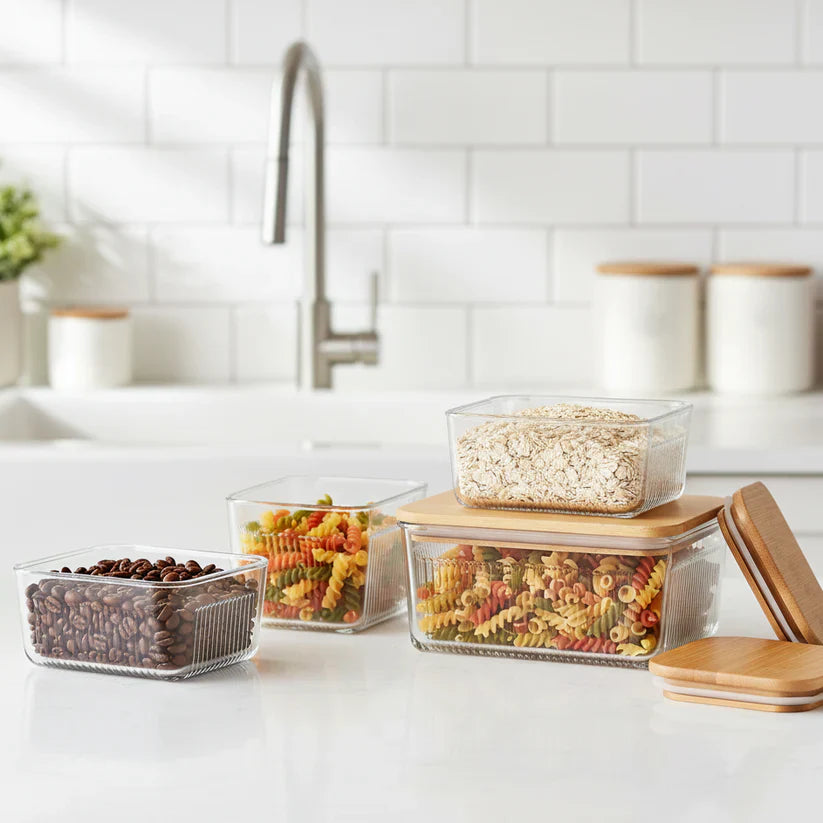 Robust 3 Piece Glass Container Set With Wooden Lid