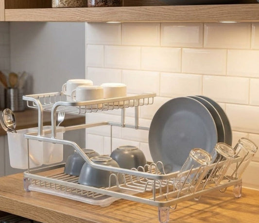 Plate Rack Aluminium Rustproof Dish Rack with Drain Board & Utensil Holder